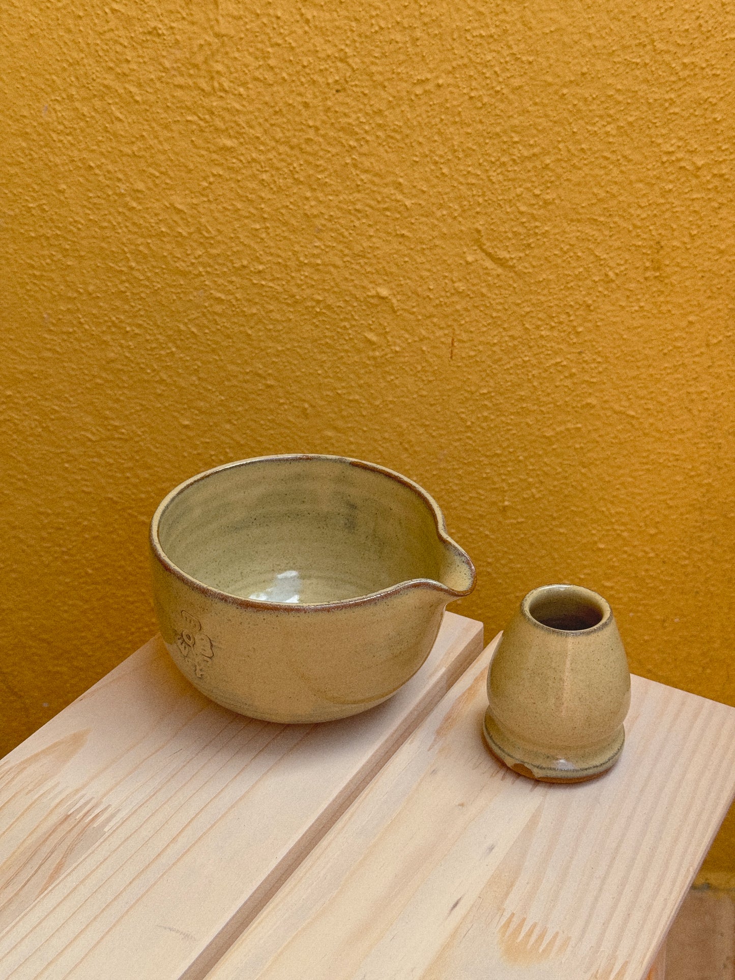 Butter Blockprint Matcha Bowl Set