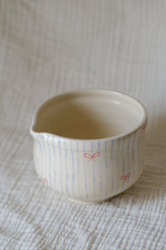Blue Striped Pink Bow Matcha Bowl