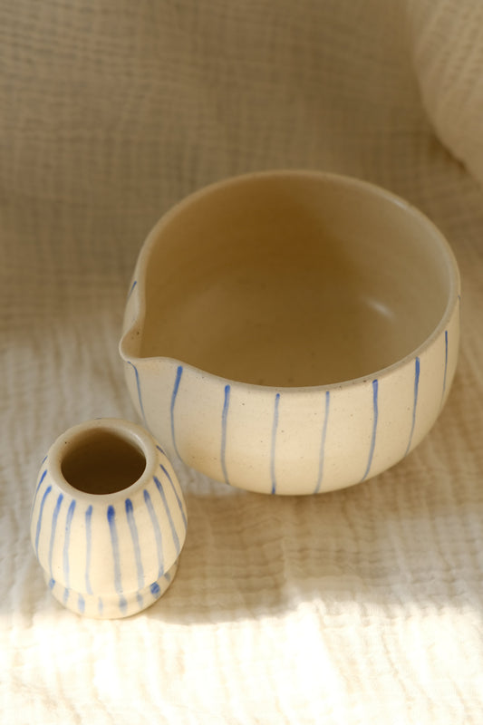 Blue Striped Matcha Bowl Set
