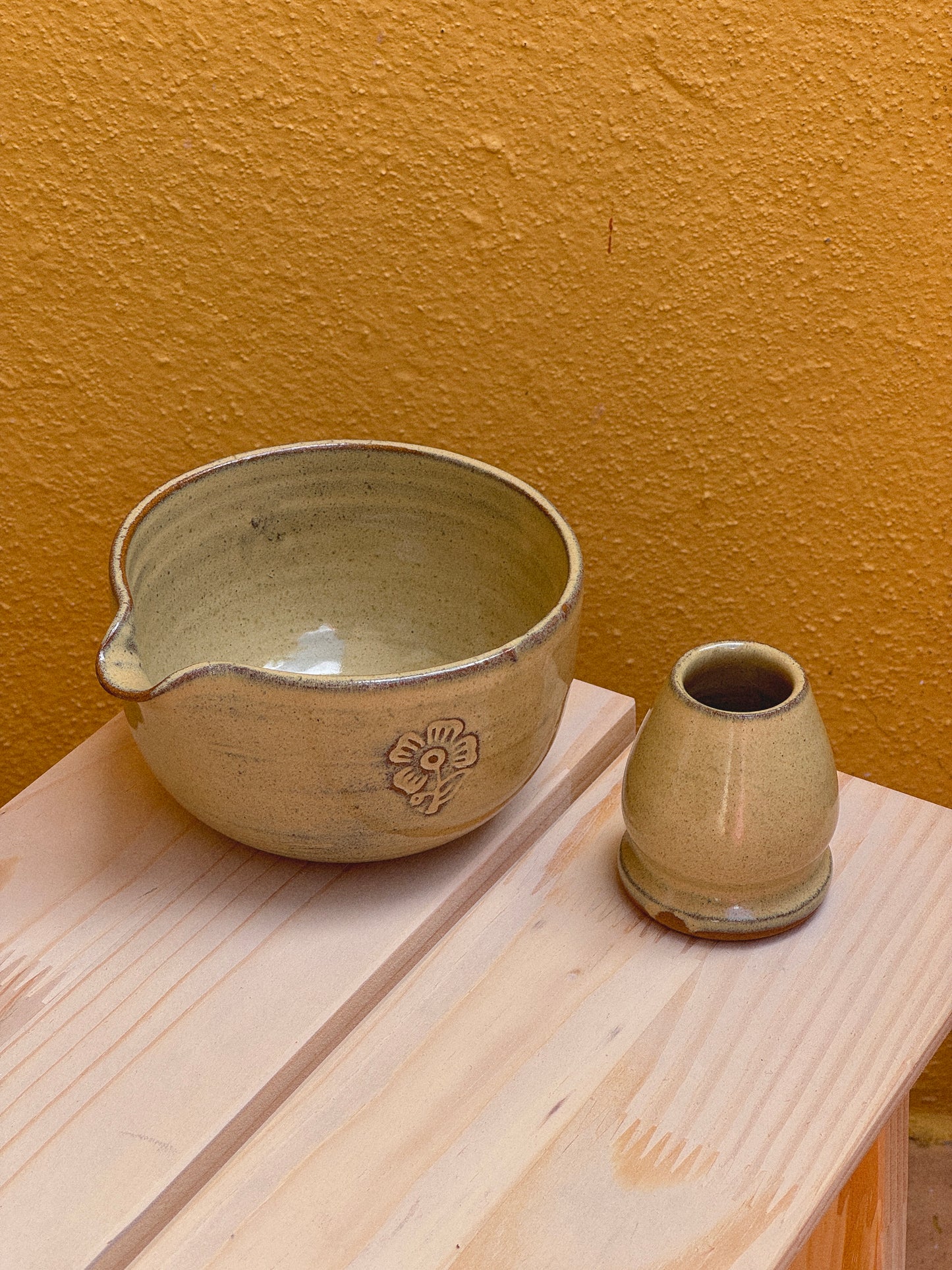 Butter Blockprint Matcha Bowl Set