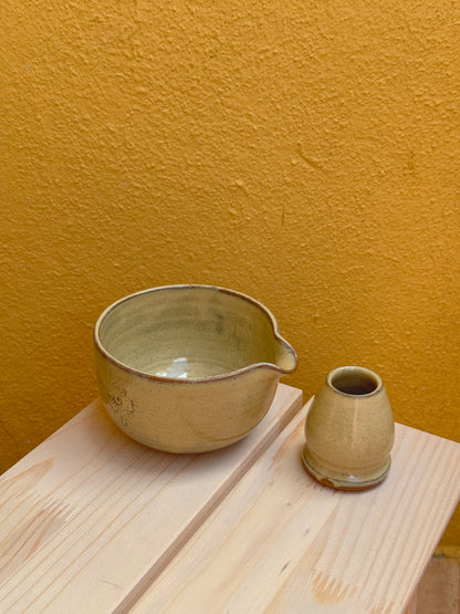 Butter Blockprint Matcha Bowl Set