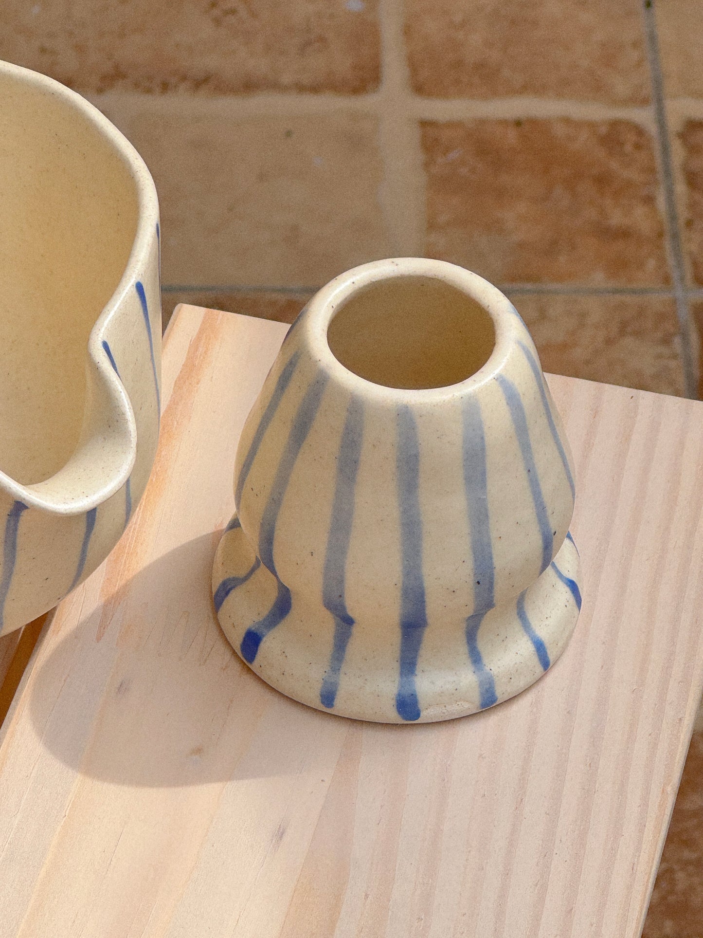 Blue Striped Matcha Bowl Set- Matte